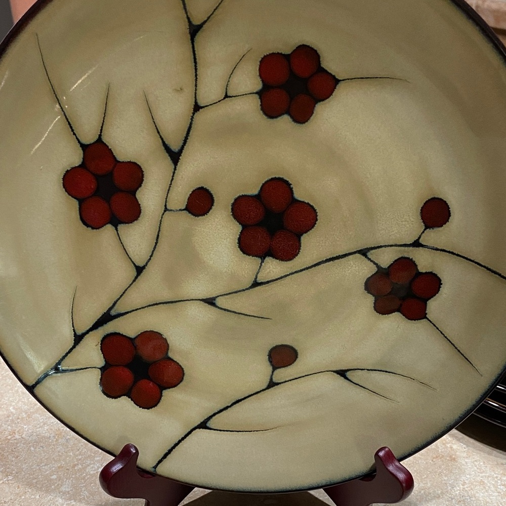 Pfaltzgraff Studio Aster Dinner Plate 11" Red Poppy Floral Stoneware —Set Of 2